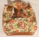 Sac Original Red Blue Yellow Flower Print Brown Leather Based Backpack