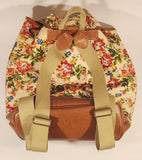 Sac Original Red Blue Yellow Flower Print Brown Leather Based Backpack
