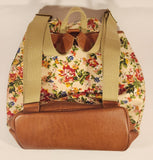 Sac Original Red Blue Yellow Flower Print Brown Leather Based Backpack