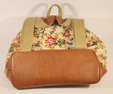 Sac Original Red Blue Yellow Flower Print Brown Leather Based Backpack