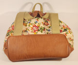 Sac Original Red Blue Yellow Flower Print Brown Leather Based Backpack