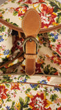 Sac Original Red Blue Yellow Flower Print Brown Leather Based Backpack