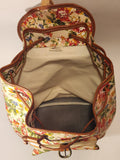 Sac Original Red Blue Yellow Flower Print Brown Leather Based Backpack