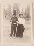 Antique Edwardian Boy in Stovepipe Top Hat with Cane Holding Arms with Girl In Bonnet Hat and Dress 4 1/4" x 6" Black and White Postcard