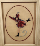 Vintage Ice Skater in Red Dress 6 3/4" x 8" Framed Embroidered Needle Point Picture