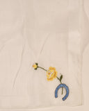 Vintage 1950s Blue Horse Shoes with Yellow and Pink Flowers White Thin Cloth Handkerchief