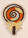 Orange Yellow White Brown Lollipop 1 1/4" x 1 3/4" Embroidered Fabric Patch Badge
