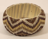 South Western Beaded Brown Tan Yellow Magenta Geometric Zip Zag Pattern Bangle Cuff Bracelet