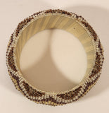 South Western Beaded Brown Tan Yellow Magenta Geometric Zip Zag Pattern Bangle Cuff Bracelet