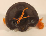 Vintage Japanese Cast Iron Bronze Look Samurai Helmet with Orange Tassels Paperweight