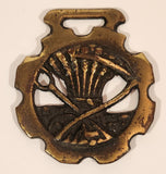 Antique Grain Sickle Wheat Sheaf Harvest Themed Horse Brass Medallion 2 7/8" x 3 1/4"