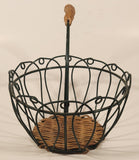 Green Metal Ornate 7 3/4" Basket with Wicker Handle and and Bottom
