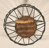 Green Metal Ornate 7 3/4" Basket with Wicker Handle and and Bottom