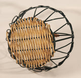 Green Metal Ornate 7 3/4" Basket with Wicker Handle and and Bottom