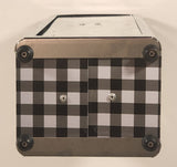 Black, Grey, and White Checkered Metal Napkin Dispenser