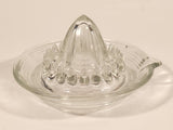 Vintage 1940s Lemon Hand Juicer Reamer Ringed Depression Glass Bowl with Handle and Pour Spout