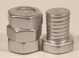 Nut and Bolt Silver Ceramic Salt and Pepper Shaker Set