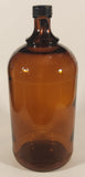 Vintage Perfex Bleach 10 3/4" Brown Amber Glass Bottle Jug with Handle and Black Plastic Lid