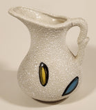 Vintage Mid Century Blue and Yellow Accents White Speckled 4" Vase Pitcher Jug