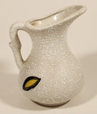 Vintage Mid Century Blue and Yellow Accents White Speckled 4" Vase Pitcher Jug