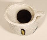 Vintage Mid Century Blue and Yellow Accents White Speckled 4" Vase Pitcher Jug
