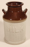 Vintage Glazed Ceramic Stoneware Brown Tan Two-tone Milk Can Crock Jug with Handles