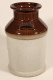 Vintage Glazed Ceramic Stoneware Brown Tan Two-tone Milk Can Crock Jug with Handles