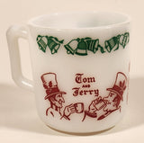 Vintage Hazel Atlas Tom And Jerry Auld Lang Syne Sheet Music 3" White Milk Glass Coffee Mug Cup