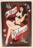 Miss Behavin' Woman in Black Bikini with Blue Birds and Diamonds 7 3/4" x 11 3/4" Tin Metal Sign