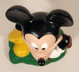1994 Just Toys New York Disney Mickey Mouse Leaning On Tree Stump on Grass 8" Tall Vinyl Coin Bank