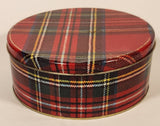 Scottish Red and Green Tartan Kilt Pattern Round 6 1/2" Tin Metal Container Christmas Gift Box