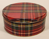 Scottish Red and Green Tartan Kilt Pattern Round 6 1/2" Tin Metal Container Christmas Gift Box