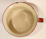 Antique Red Rimmed Cream 9 1/2" Porcelain Enamel Metal Pot with Handle