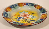 Antique Blue and Red Flower Pattern Hand Painted 9 1/2" Porcelain Enamel Metal Plate Dish