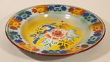 Antique Blue and Red Flower Pattern Hand Painted 9 1/2" Porcelain Enamel Metal Plate Dish