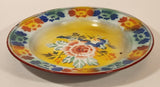 Antique Blue and Red Flower Pattern Hand Painted 9 1/2" Porcelain Enamel Metal Plate Dish
