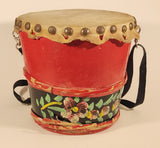 Vintage Chinese Lion Dance Drum Rawhide 8 1/4" Hand Painted Wood Instrument