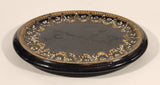 Antique 1800s Victorian Ornate Gold Pattern with Hand Painted Blue and White Dots No. G11 Black Oval 6 3/4" x 8 1/2" Papier Mache Mirror Plaque