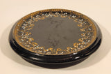 Antique 1800s Victorian Ornate Gold Pattern with Hand Painted Blue and White Dots No. G11 Black Oval 6 3/4" x 8 1/2" Papier Mache Mirror Plaque