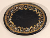 Antique 1800s Victorian Ornate Gold Pattern with Hand Painted Blue and White Dots No. G11 Black Oval 6 3/4" x 8 1/2" Papier Mache Mirror Plaque