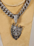 Silver Tone Rhinestone Encrusted Lion King Necklace and Bracelet Set