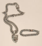 Silver Tone Rhinestone Encrusted Lion King Necklace and Bracelet Set