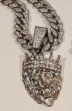 Silver Tone Rhinestone Encrusted Lion King Necklace and Bracelet Set