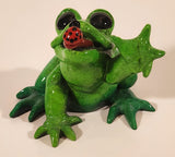 2009 Kitty Critters Bugsy Green Front with Ladybug On It's Tongue 3 1/4" Ceramic Figurine