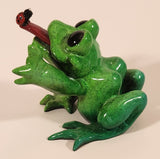 Hard to Find 2009 Kitty's Critters Bugsy Green Front with Ladybug On It's Tongue 3 1/4" Ceramic Figurine