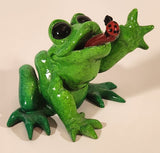 Hard to Find 2009 Kitty's Critters Bugsy Green Front with Ladybug On It's Tongue 3 1/4" Ceramic Figurine