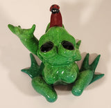 Hard to Find 2009 Kitty's Critters Bugsy Green Front with Ladybug On It's Tongue 3 1/4" Ceramic Figurine