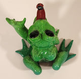 2009 Kitty Critters Bugsy Green Front with Ladybug On It's Tongue 3 1/4" Ceramic Figurine
