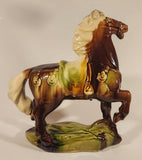 Vintage Chinese Tang Dynasty Brown War Horse with White Mane with Saddle and Medallions Glazed 12 3/4" Ceramic Figurine