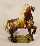 Vintage Chinese Tang Dynasty Brown War Horse with White Mane with Saddle and Medallions Glazed 12 3/4" Ceramic Figurine